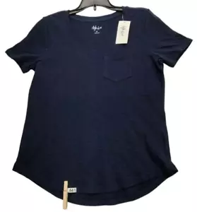Style & Co Basic Tee-shirt front pocket size PP Navy M661 - Picture 1 of 6