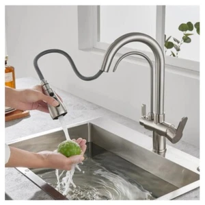 3 Ways Kitchen taps Pure Water Filter Pull Out Spray 360° Swivel Spout Mixer Tap - Picture 1 of 5