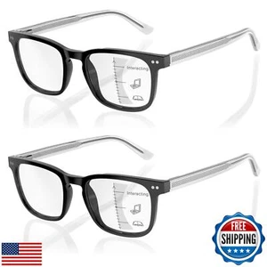 DEHOTRE 2 Pack Progressive Multifocal Reading Glasses Men No Line Bifocal Tra - Picture 1 of 5