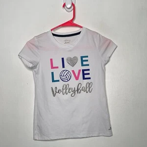 BCG Active Top Girls Size Medium 8-10 V Neck Short Sleeve White Volleyball - Picture 1 of 4