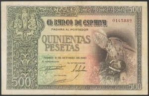 SPAIN P124a 500 PESETAS 1940 CONDE ORGAZ MBC VERY FINE VF CERTIFICADO DE SUBASTA - Imagen 1 de 3