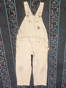 Carhartt White Canvas Painters Bib Overalls Waist 40 Inseam 30 Used - Picture 1 of 14