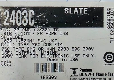Alpha Wire 2403C 22/3C Shielded FR-HDPE Control/Instrumentation Cable Gray /50ft - Image 1 of 4