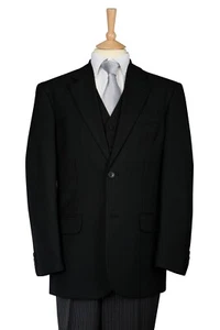 BLACK FUNERAL MASONIC SUIT THREE PIECE MASONS JACKET PINSTRIPE TROUSER WAISTCOAT - Picture 1 of 10