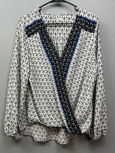 AX Studio Blouse Womens Large Boho Floral V Neck Long Sleeve Top - Picture 1 of 8