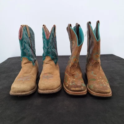 Roper Smokey 儿童女孩牛仔靴 12 码和 12.5 码绿色和棕色花卉 — 第 1/4 张图片