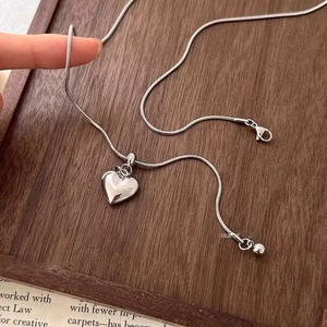 Adjustable Love Heart Pendant Necklace Titanium Steel Sweater Chains Women - Picture 1 of 11