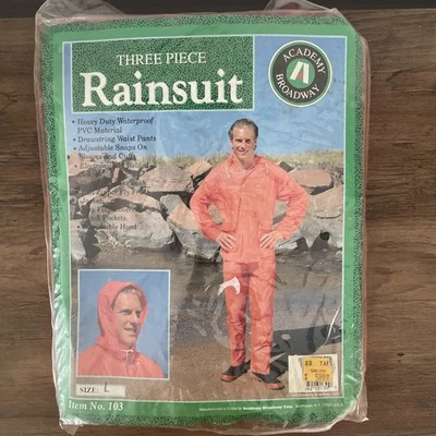 Academy Broadway 3 Piece Heavy Duty Rain Suit Size Large NIP Vintage Fluorescent - Image 1 of 3