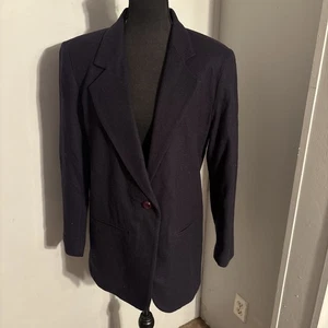 Vintage 90er Sag Harbor Damen 8 dunkelblau 100 % Wolle langer Oversize Blazer Karriere - Bild 1 von 13