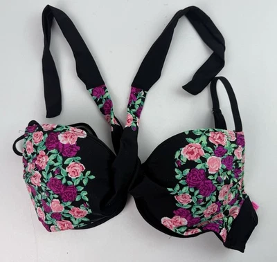 Betsey Johnson бикини с черным цветочным узором верх на косточках регулируемый размер M б/у в отличном состоянии - Изображение 1 из 4