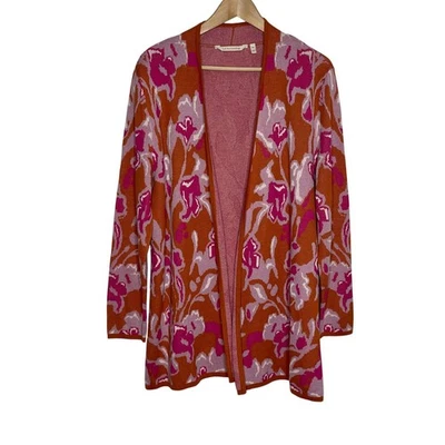 Soft Surroundings Long Sleeve Open Front Cardigan Sweater XLP Orange Floral  - Image 1 of 4