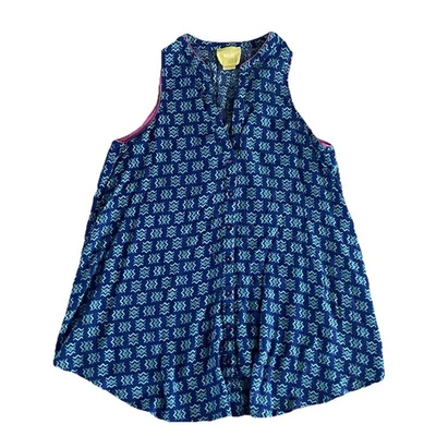 Maeve Anthropologie Ada Tank Size 6 Blouse Blue Pink Trim Button Front Babydoll - Image 1 of 4