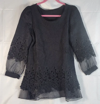 Vintage Black lace 1990's Womens holiday fun party Blouse  Size small black - Image 1 of 4