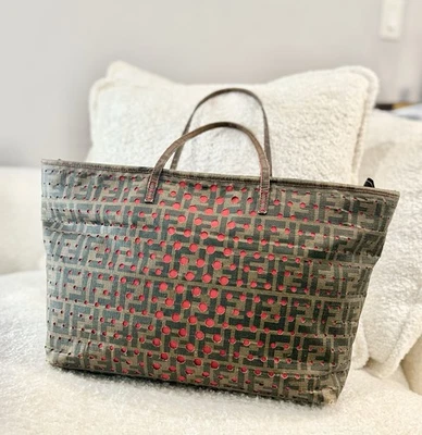 Fendi Red Perforated Roll Zucca FF Tote Bag - Image 1 of 4