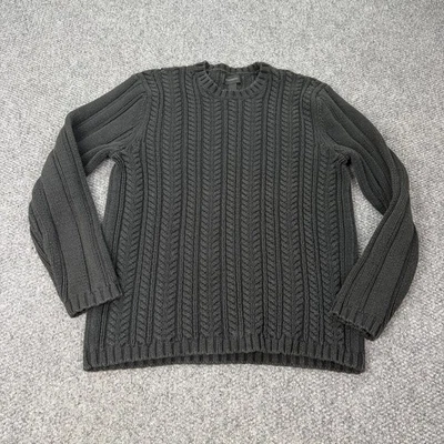 Express Sweater Mens XL Gray Cable Knit Crewneck Cotton Blend Pullover Ribbed - Image 1 of 4