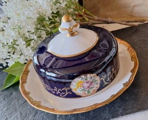 Butterdose Butterglocke Porzellan Kobalt Weimar Blumen Golddekor Edel Rarität - Bild 1 von 3