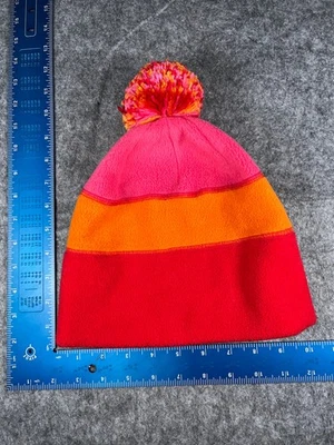 Gorro Gap Kids Toque Juvenil Mediano Rosa Rojo Naranja Rayas Tejido Acrílico Poli Pom Foto 1 de 4