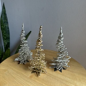 50er Jahre 3 deutscher Foliendraht Christbaumschmuck Vintage gold & silberfarben - Bild 1 von 8