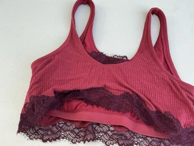 Aerie Bralette Red Size XL Cotton Ribbed Fabric Lace Trim NWT - Image 1 of 4