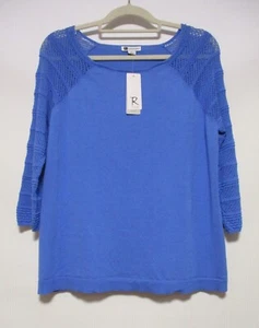 NEW WITH TAGS ROCKMANS SIZE 14 / L BLUE KNIT TOP, 3/4 SLEEVES, STRETCHY - Picture 1 of 7