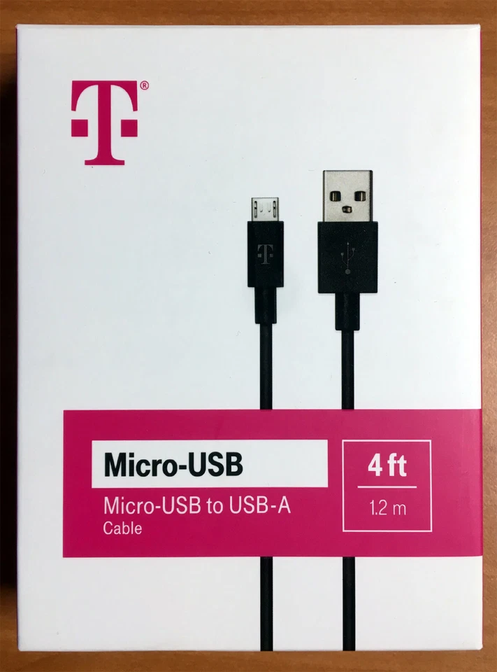 Micro USB to USB-A Charge and Sync Cable  4ft /1.2m Tangle Free T-Mobile - Image 1 of 2