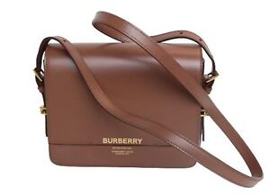 BURBERRY Ladies Malt Brown/Black Leather Grace Shoulder Bag 19 x 16 x 7cm NEW