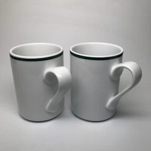 DANSK BISTRO "CHRISTIANSHAVN GREEN" 2 MUGS 4-1/8" White w/ GREEN RIM - Portugal - Picture 1 of 6