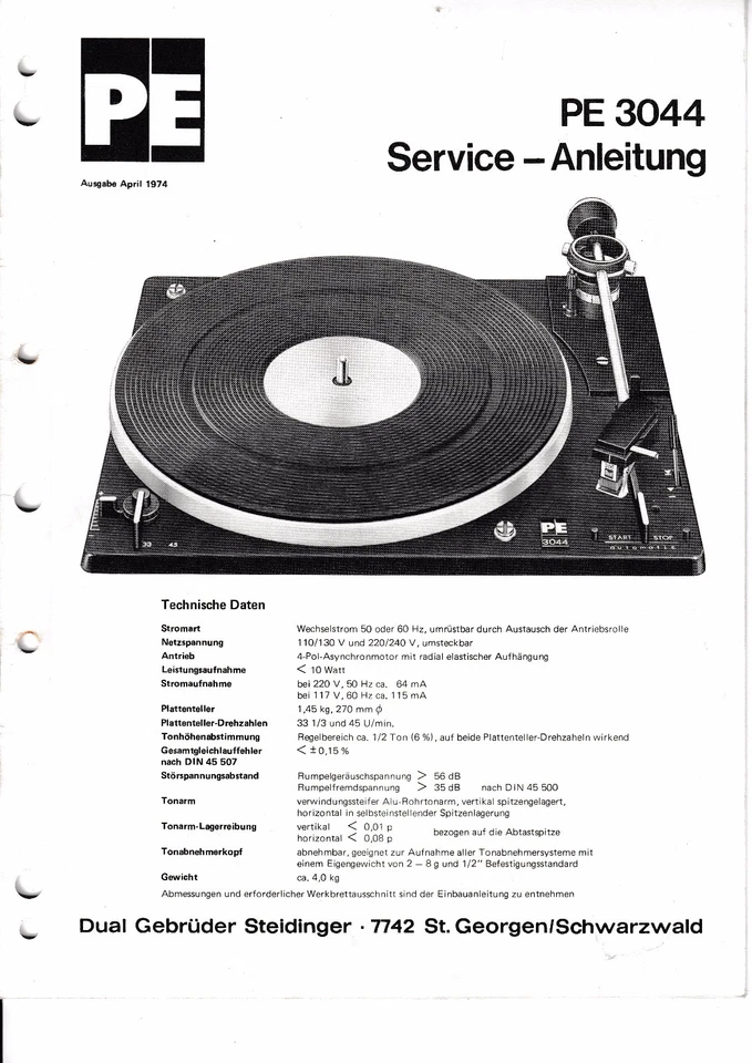 Service Manual Guide For Dual PE 3044 - Image 1 of 1