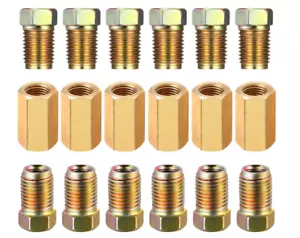 1/4" tube Brake Line Fittings & Brass Unions, 7/16-24 thread  18 Piece set - Picture 1 of 5