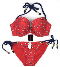 La Senza Bikini Set Underwired Padded Top 32F & Bottoms UK 10 RED BNWT