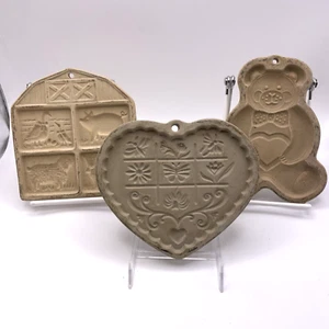 (3) Vintage Pampered Chef Keramik Steinzeug Shortbread Form Bär Bauernhof Herz Posten - Bild 1 von 6