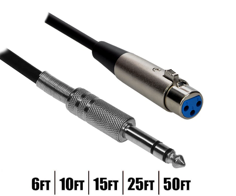 6FT - 50FT XLR 3-Pin Female to 6.35mm 1/4" Stereo Male Balanced Audio Mic Cable - Image 1 of 1