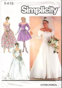1990 Simplicity 8413 Wedding Gown Dress Pattern Sz Choice 6-10-14-16-18 NEW OOP - Picture 1 of 2