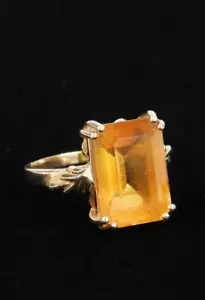 Emerald Cut Citrine 14k Solid Yellow Gold Ring Size 7.25 - Picture 1 of 10
