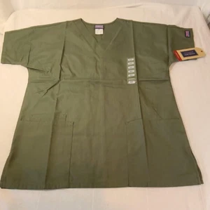 Cherokee scrub women 3 Pocket V-Neck Top olive green XS #4700 - Picture 1 of 5