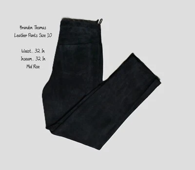 Pantalones de Cuero Brandon Thomas 10 Negros 5 Bolsillos Botón Cremallera Frontal Plano Cubo 7 Foto 1 de 4