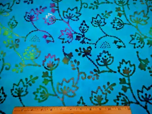 Batik Fabric By Half-Yard Purple Grn Pink Floral on Turquoise Premium Cotton #41 - Picture 1 of 2