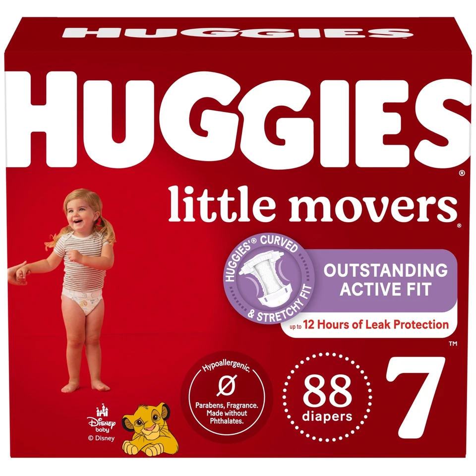 Huggies Size 7 Diapers Little Movers Baby Diapers Size 7 (41 lbs) 88 Count