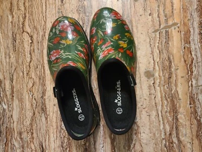 Sloggers  Sz 10 Waterproof Comfort Shoe, Green Fresh Floral Print - Very Good - Image 1 of 2