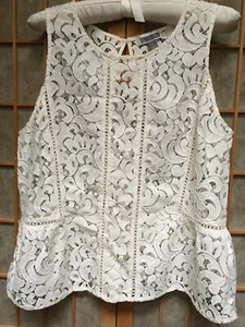 CHELSEA 28 Lace Tank Peplum Sheer Mesh Medium M Cream Ivory Keyhole Back Women - Picture 1 of 2