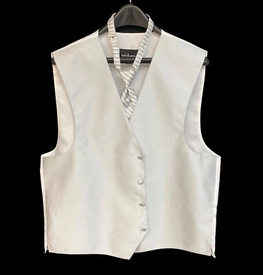 Men's Red Sleeve Light Silver Tuxedo Vest with Tie Free Shipping Big & Tall 3XL - Image 1 of 3