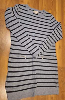 Vestido/Blusa Suéter Michael Kors Divertido a Rayas Negro/Gris con Cremalleras Talla S Foto 1 de 4