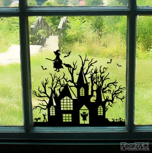 Casa del Horror Lobo Bruja Zombi Calabaza Halloween Ventana/Pared/Calcomanía Adhesiva - Imagen 1 de 3