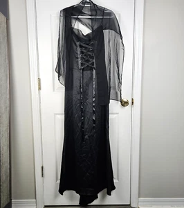 Chicas Fairycore Goth Corset Dress Size S Black Maxi USA Made Dark Vampire - Picture 1 of 9
