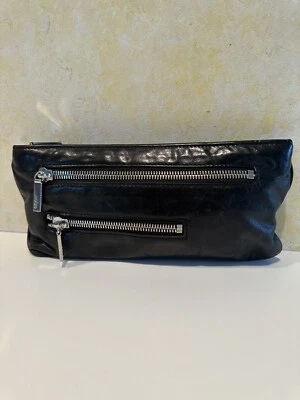 Bolso sin asas Hobo International vintage de cuero negro forrado cremalleras 45 Foto 1 de 4