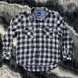 LA Police Gear Lightweight Flannel Black Grey Men’s L Cotton Rayon Snap Button - Picture 1 of 9