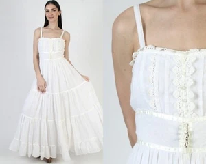 Vtg Gunne Sax Waist Corset Dress Jessica Mclintock Bridal Boho Wedding Sundress - Picture 1 of 8