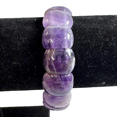 Natural Amethyst Chunky Bead Stretch Bracelet UTC 925 Sterling Silver One Size - Image 1 of 4