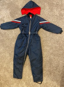 Vintage Red White Blue Stripe Insulated Zippers Snow Ski Suit - Adult L - Picture 1 of 15