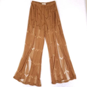 Peach Love California Pants Medium Brown Sheer Split Leg Boho Resort Festival - Picture 1 of 10